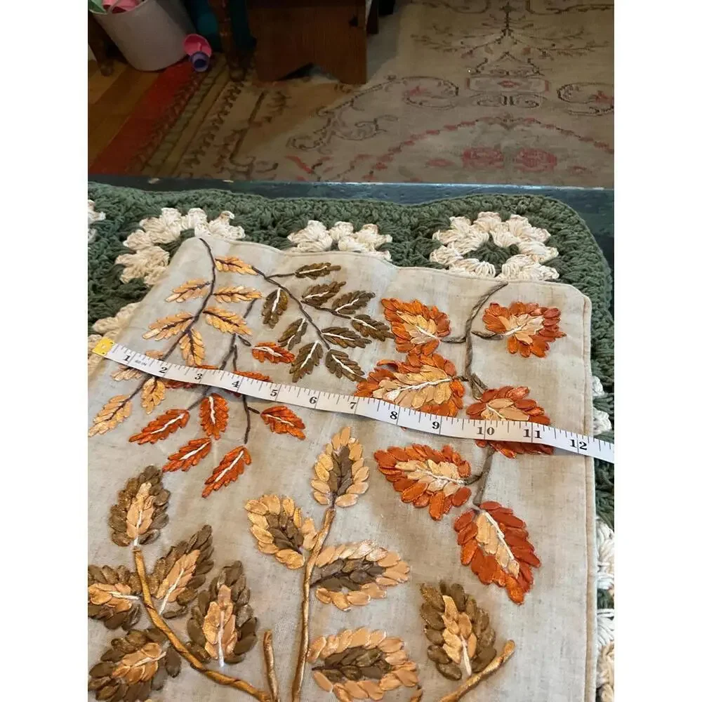 Autumn Leaf Embroidered  Linen Blend Decorative Pillow Cover